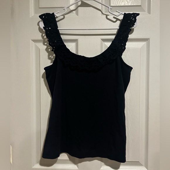 Ann Taylor Women’s Elegant Navy Lace Trim Blouse Top Sz. Large - Picture 6 of 7